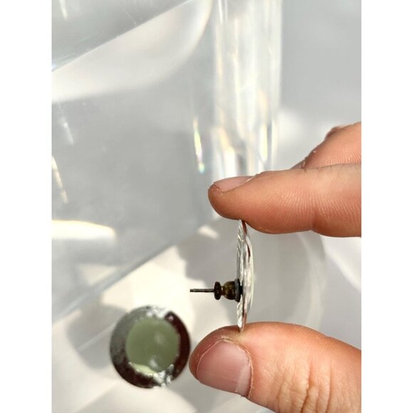 Vintage Silver & Green Toned Hammered Round 80's Statement Retro Studs - Picture 5 of 5